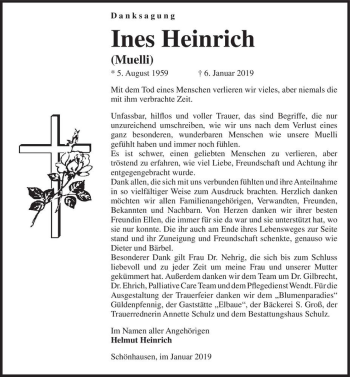 Traueranzeige von Ines Heinrich (Muelli)  von Magdeburger Volksstimme