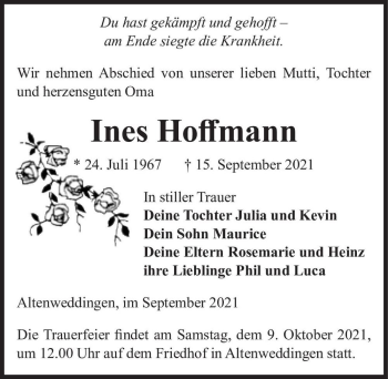 Traueranzeige von Ines Hoffmann  von Magdeburger Volksstimme