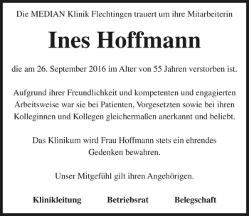 Traueranzeige von Ines Hoffmann  von Magdeburger Volksstimme