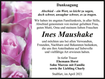 Traueranzeige von Ines Maushake  von Magdeburger Volksstimme