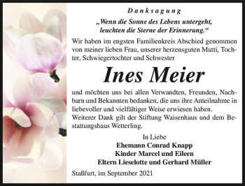Traueranzeige von Ines Meier  von Magdeburger Volksstimme