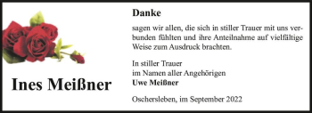 Traueranzeige von Ines Meißner  von Magdeburger Volksstimme