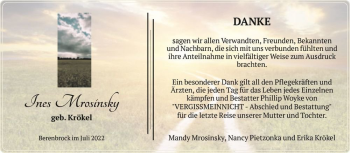 Traueranzeige von Ines Mrosínsky (geb. Krökel)  von Magdeburger Volksstimme