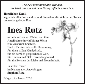 Traueranzeige von Ines Rutz  von Magdeburger Volksstimme