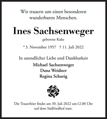 Traueranzeige von Ines Sachsenweger (geb. Kuke)  von Magdeburger Volksstimme
