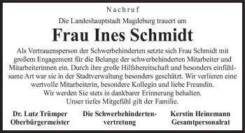 Traueranzeige von Ines Schmidt  von Magdeburger Volksstimme