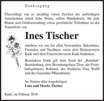 Traueranzeige von Ines Tischer  von Magdeburger Volksstimme