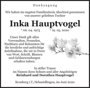 Traueranzeige von Inga Hauptvogel  von Magdeburger Volksstimme