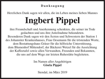 Traueranzeige von Ingberg Pippel  von Magdeburger Volksstimme