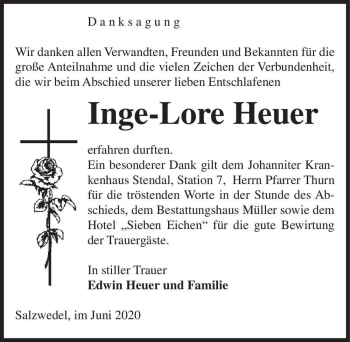 Traueranzeige von Inge-Lore Heuer  von Magdeburger Volksstimme