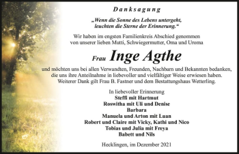Traueranzeige von Inge Agthe  von Magdeburger Volksstimme