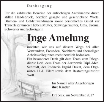 Traueranzeige von Inge Amelung  von Magdeburger Volksstimme