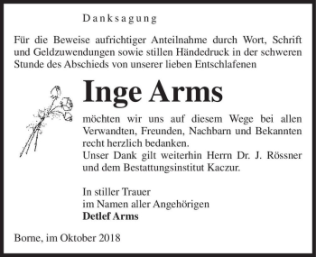 Traueranzeige von Inge Arms  von Magdeburger Volksstimme