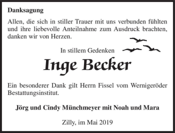 Traueranzeige von Inge Becker  von Magdeburger Volksstimme