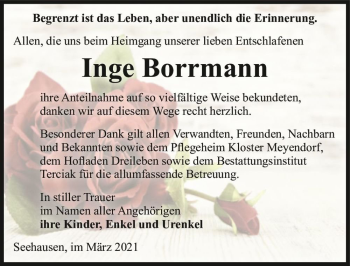 Traueranzeige von Inge Borrmann  von Magdeburger Volksstimme