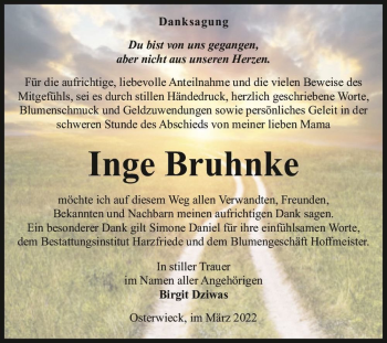 Traueranzeige von Inge Bruhnke  von Magdeburger Volksstimme