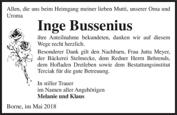 Traueranzeige von Inge Bussenius  von Magdeburger Volksstimme