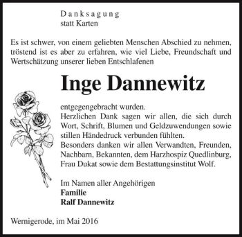 Traueranzeige von Inge Dannewitz  von Magdeburger Volksstimme