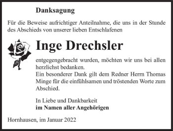 Traueranzeige von Inge Drechsler  von Magdeburger Volksstimme