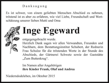 Traueranzeige von Inge Egeward  von Magdeburger Volksstimme
