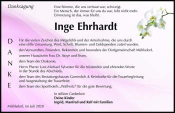 Traueranzeige von Inge Ehrhardt  von Magdeburger Volksstimme