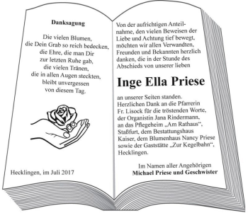 Traueranzeige von Inge Ella Priese  von Magdeburger Volksstimme