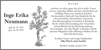 Traueranzeige von Inge Erika Neumann  von Magdeburger Volksstimme