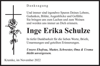 Traueranzeige von Inge Erika Schulze  von Magdeburger Volksstimme