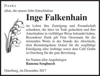Traueranzeige von Inge Falkenhain  von Magdeburger Volksstimme