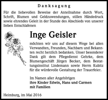 Traueranzeige von Inge Geisler  von Magdeburger Volksstimme