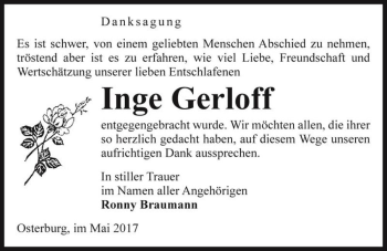 Traueranzeige von Inge Gerloff  von Magdeburger Volksstimme