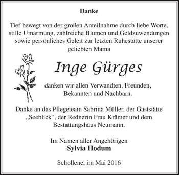Traueranzeige von Inge Gürges  von Magdeburger Volksstimme