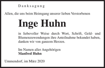 Traueranzeige von Inge Huhn  von Magdeburger Volksstimme