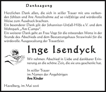 Traueranzeige von Inge Isendyck  von Magdeburger Volksstimme