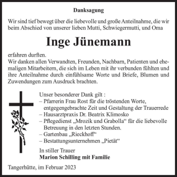 Traueranzeige von Inge Jünemann  von Magdeburger Volksstimme