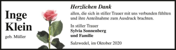 Traueranzeige von Inge Klein (geb. Müller)  von Magdeburger Volksstimme