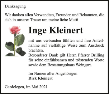 Traueranzeige von Inge Kleinert  von Magdeburger Volksstimme