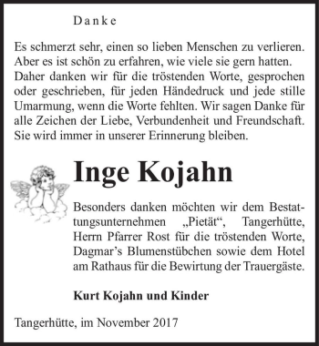 Traueranzeige von Inge Kojahn  von Magdeburger Volksstimme