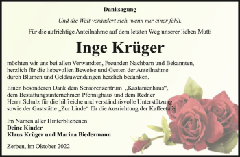 Traueranzeige von Inge Krüger  von Magdeburger Volksstimme
