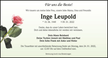 Traueranzeige von Inge Leupold  von Magdeburger Volksstimme