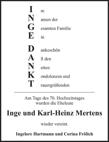 Traueranzeige von Inge Mertens  von Magdeburger Volksstimme