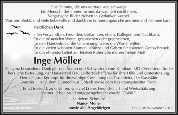 Traueranzeige von Inge Möller  von Magdeburger Volksstimme
