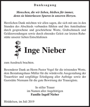 Traueranzeige von Inge Nieber  von Magdeburger Volksstimme