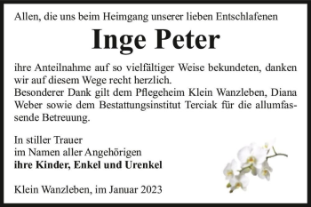 Traueranzeige von Inge Peter  von Magdeburger Volksstimme