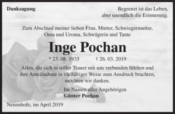 Traueranzeige von Inge Pochan  von Magdeburger Volksstimme