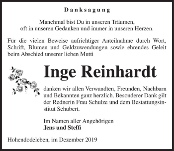 Traueranzeige von Inge Reinhardt  von Magdeburger Volksstimme