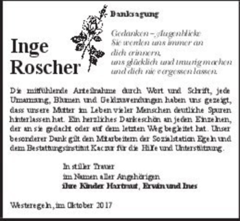 Traueranzeige von Inge Roscher  von Magdeburger Volksstimme