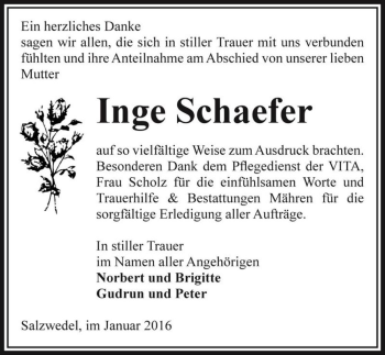 Traueranzeige von Inge Schaefer  von Magdeburger Volksstimme