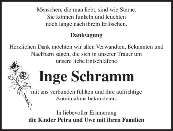 Traueranzeige von Inge Schramm  von Magdeburger Volksstimme
