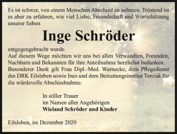 Traueranzeige von Inge Schröder  von Magdeburger Volksstimme